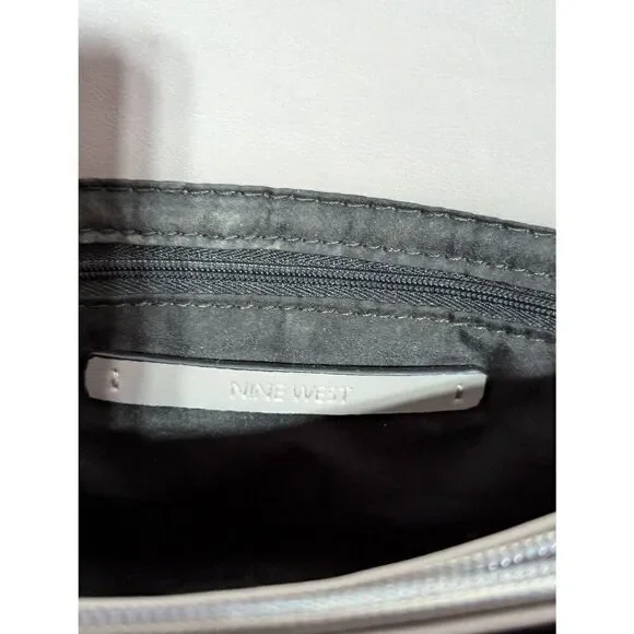 Nine West Women's Gray Solid Square Satchel With Shoulder Strap Handbag - Picture 5 of 6